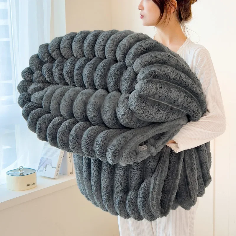 WASART Double-sided Imitation faux rabbit fur blanket autumn winter soft warm throw blanket warmth thick bed sheet extra large