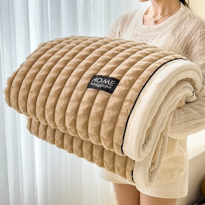 WASART Autumn winter warm coral fleece blankets for bed thicken plaid flannel blanket fluffy quilt warmth bed sheet extra large