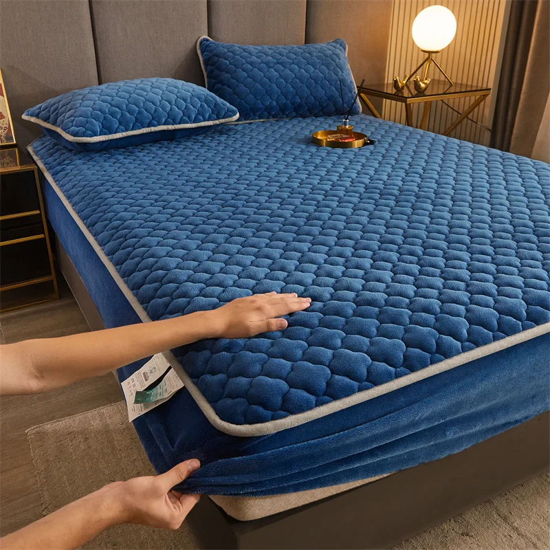 WASART Winter warm coral fleece mattress protector cover king size 2 people double bed elastic fitted sheet style protection pad
