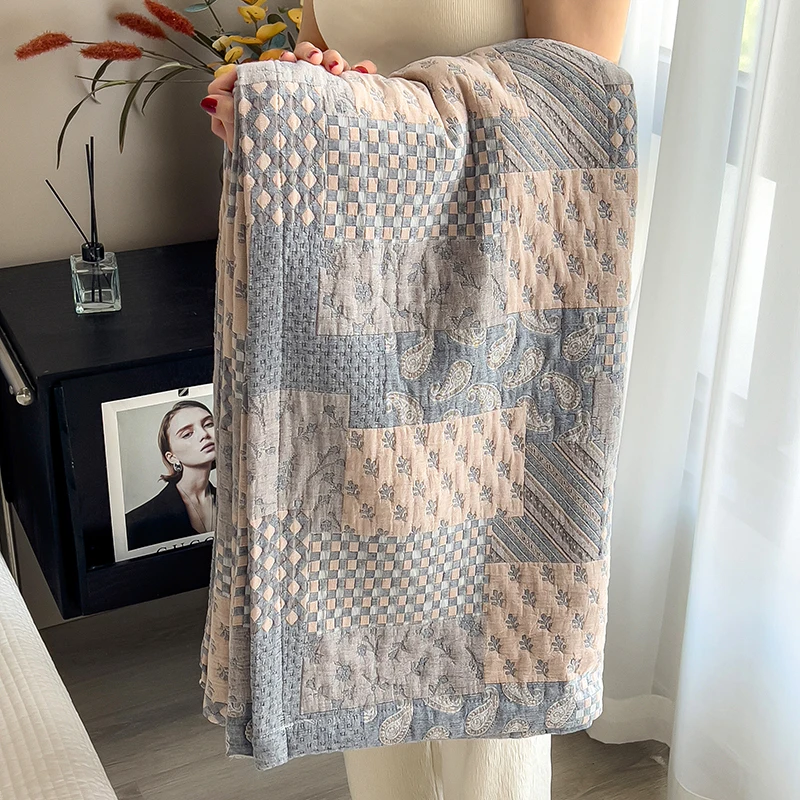 Luxury 100% Cotton Throw Blanket for Single Queen King Bed All Season Pure Cotton Blankets Cozy Soft Breathable Thermal Blankets