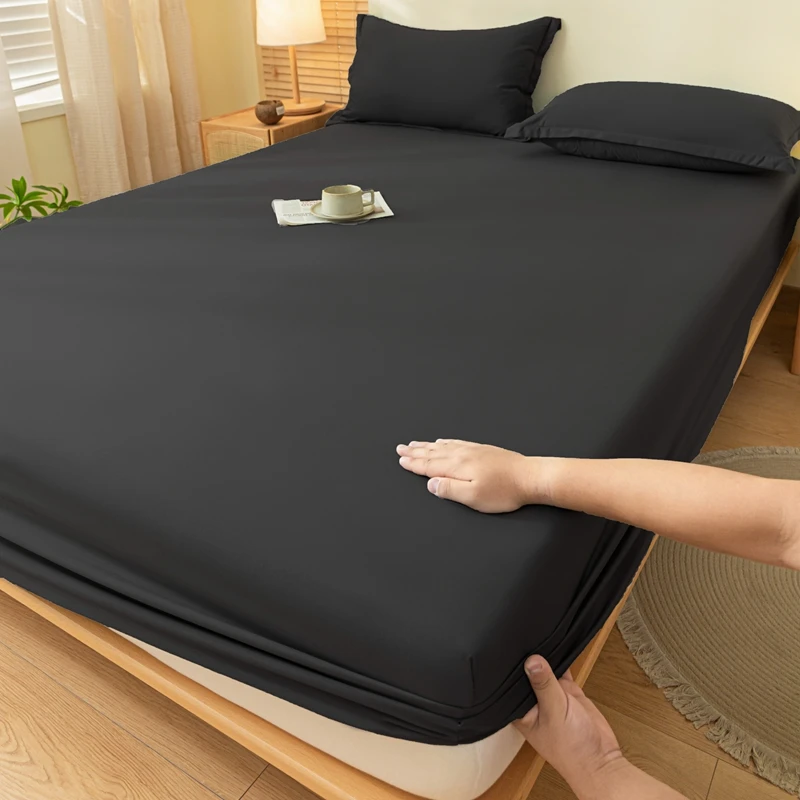 WASART Elastic Fitted Sheet Mattress Protector Solid Color Queen King Size Bed Cover Hypoallergenic Breathable Bedsheet 150x200