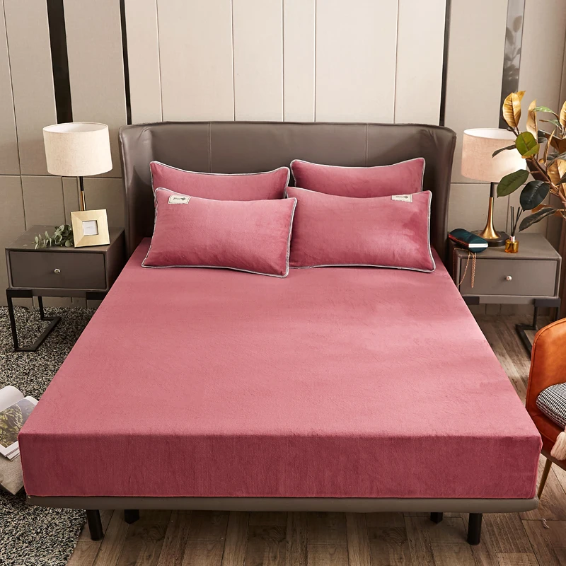 WASART Winter warm coral fleece fitted sheet elastic mattress cover couple thick bed linens luxury double bed king size 150x200