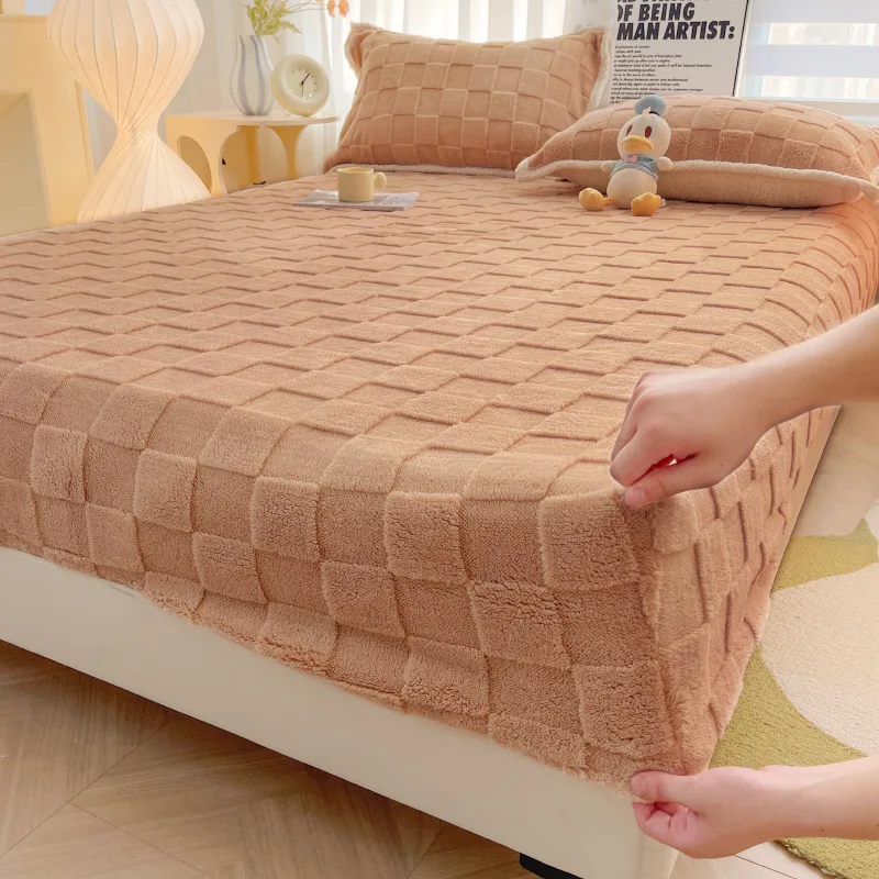 Winter Warm Fitted Bed Sheet Taff Velvet Fleece Bed Linen Single/Double/King/Queen Size Plush Mattress Cover Thick Bed Cover