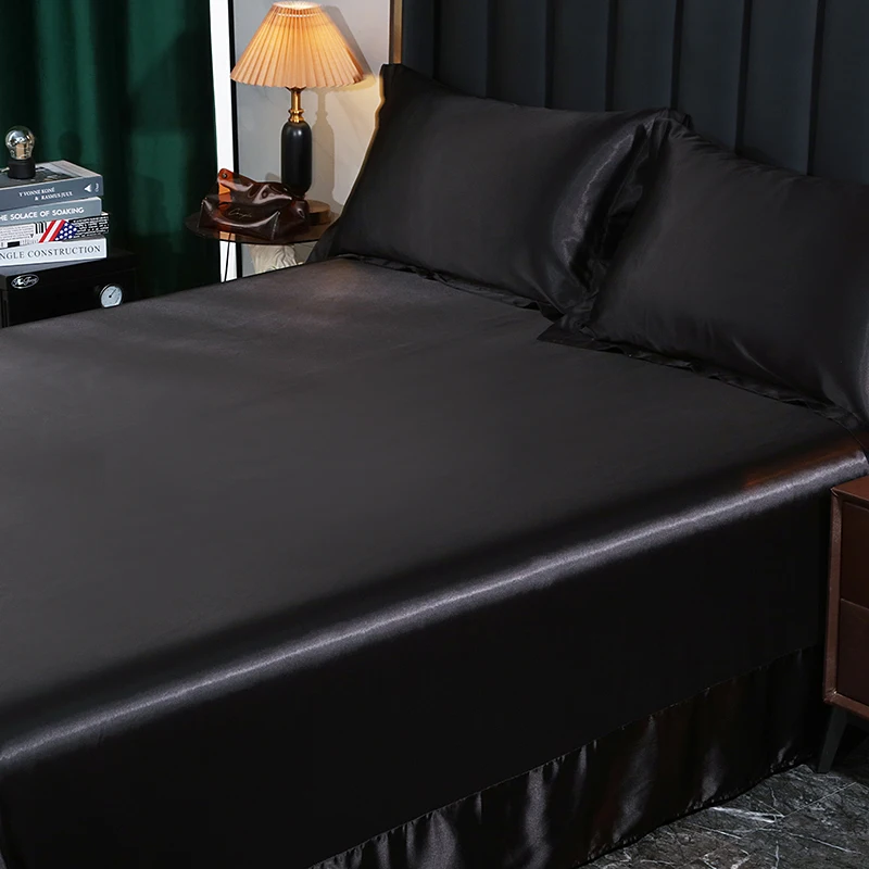 Luxury Bedding with Fitted Sheet Flat Sheet Pillowcase Mulberry Silk Bed Sheets Set Queen King Size Deep Pocket Flat Bedsheets
