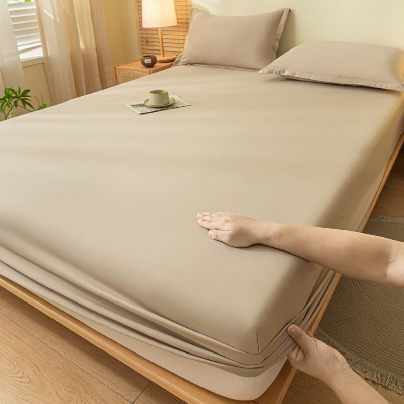 WASART Elastic Fitted Sheet Mattress Protector Solid Color Queen King Size Bed Cover Hypoallergenic Breathable Bedsheet 150x200