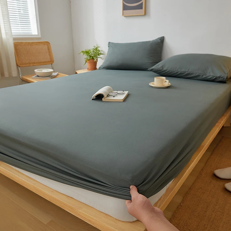 Nordic Bedspreads 100% Cotton Mattress Cover All-around Elastic Band Fitted Bed Sheet for Queen King Double Single Bed Easy Care