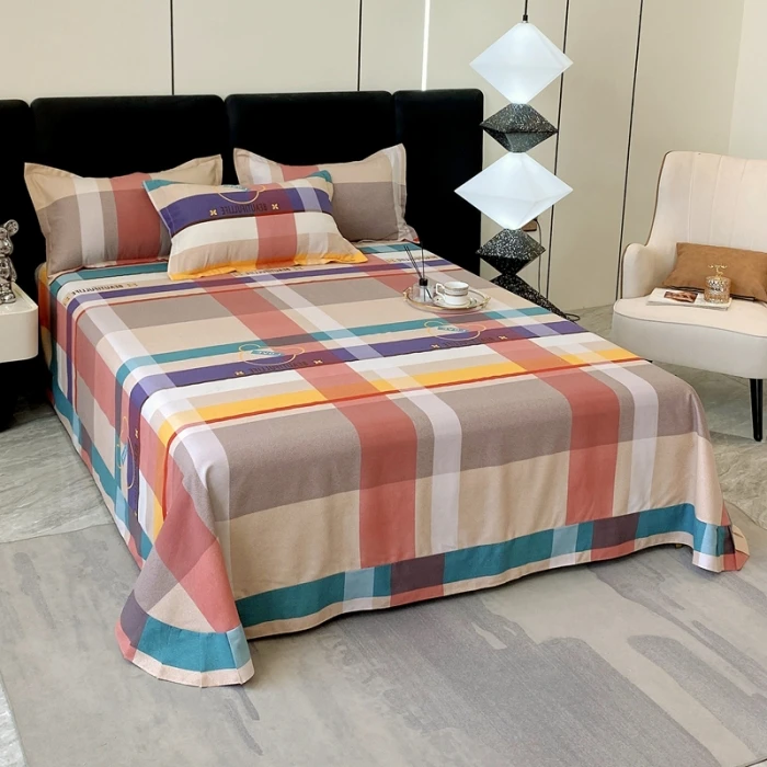 Egyptian Cotton Brushed Flat Bed Sheet Luxury Bed Cover Euro Style Thicken Soft Bed Linens Double Queen King Size(No Pillowcase)