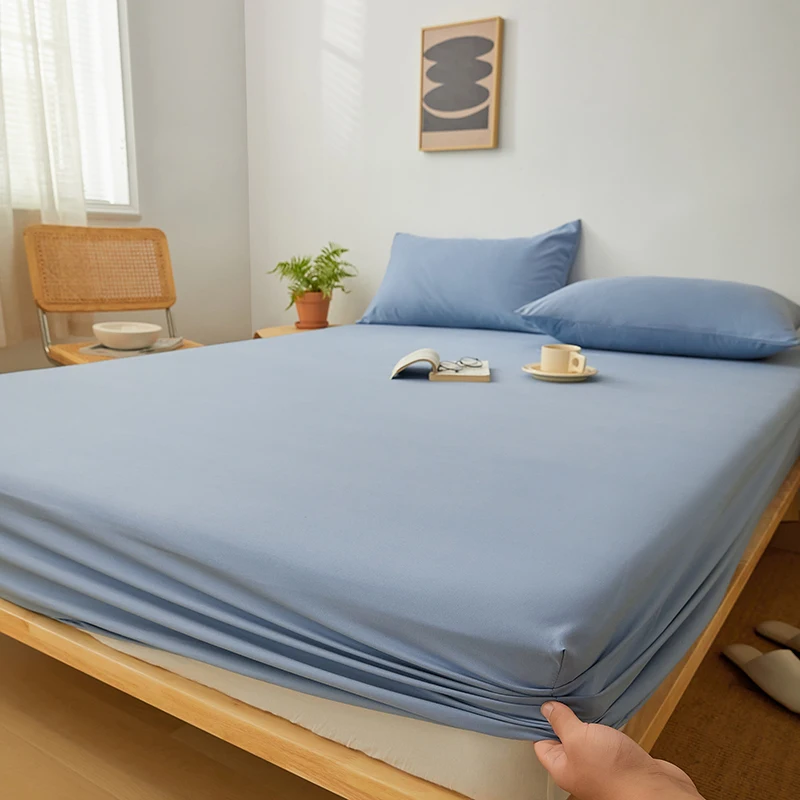 Nordic Bedspreads 100% Cotton Mattress Cover All-around Elastic Band Fitted Bed Sheet for Queen King Double Single Bed Easy Care