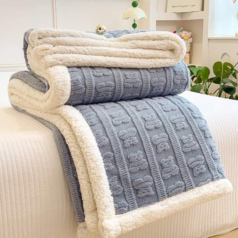 Thicken Sherpa Fleece Blanket Autumn Winter Warm Bed Blankets Double Layer Cozy Soft Fluffy Sofa Blankets Breathable Bed Cover
