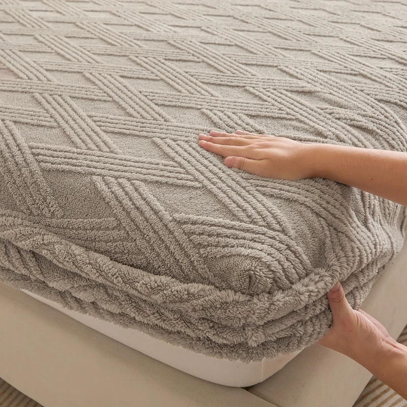 WASART Soft warm coral fleece fitted sheet elastic mattress protector cover plaid jacquard winter fluffy plush bed linen 180x200