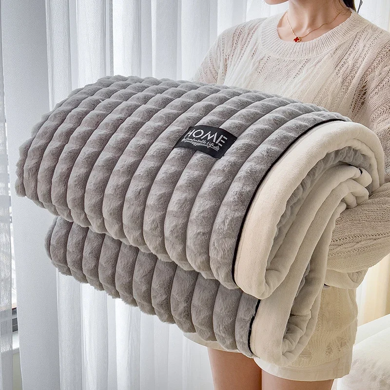 WASART Autumn winter warm coral fleece blankets for bed thicken plaid flannel blanket fluffy quilt warmth bed sheet extra large