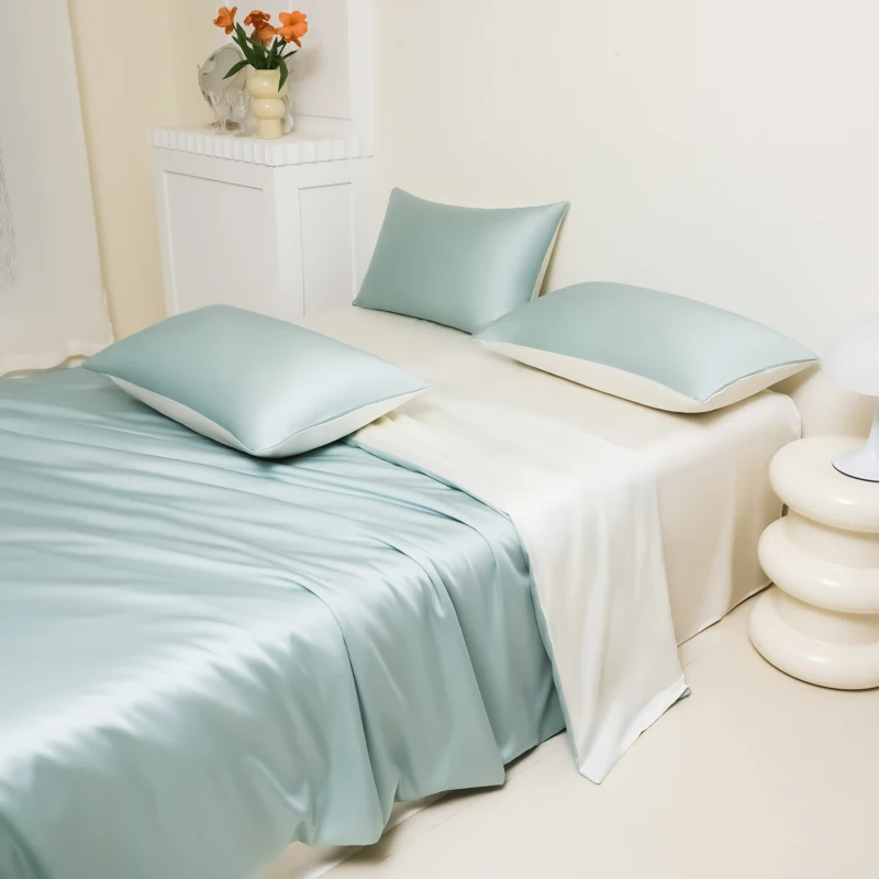 2024 New Ice Silk Bedding Set Summer Cold Duvet Quilt Cover Flat/Fitted Sheet With Pillowcases Bed Linen Full Queen King Size