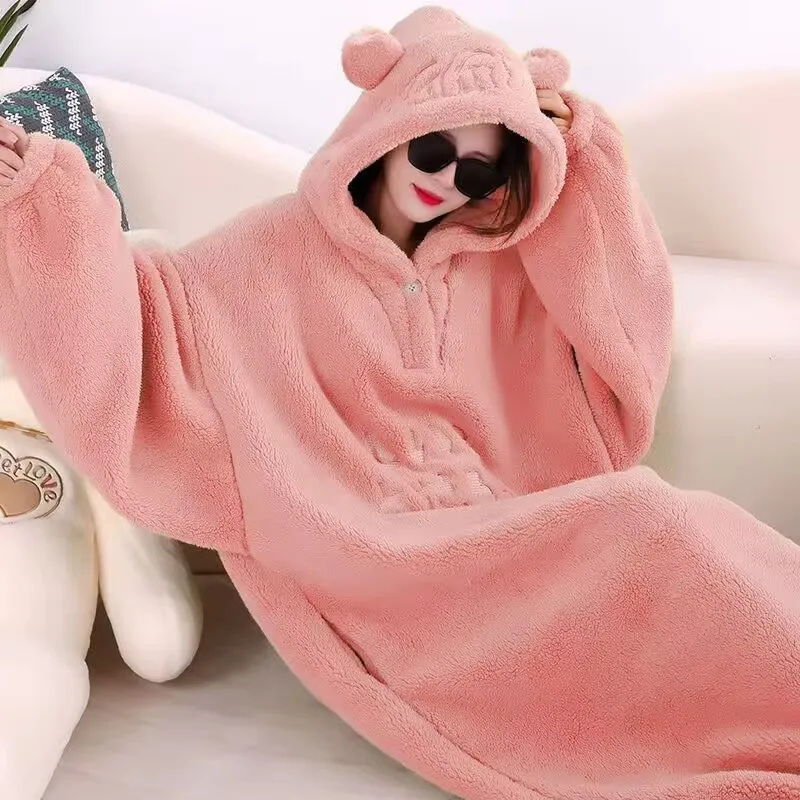 WASART Soft fleece blanket with sleeves hooded wearable blanket winter fluffy plush oversize outdoor warm flannel hoodie blanket